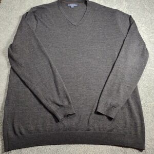 Broletto Mens XXL V-Neck Sweater 100% Merino Wool Gray Long Sleeve Knit Pullover